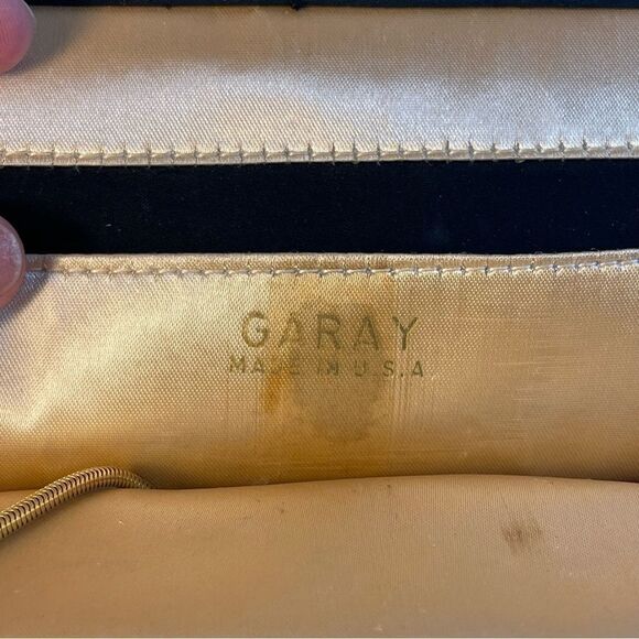 Vintage Garay black snap jaw clamshell evening bag gold hardware & change purse - Picture 8 of 10